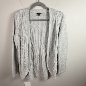 Talbots Cashmere Blend Cable Knit Sweater Medium Open Front Wool Grey Top